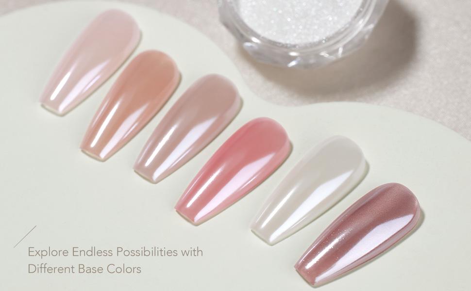 GAOY White Pearl Chrome Nail Powder, Mirror Effect Shimmer Glitter Pigment Mermaid Aurora Nail Art Decorations, Lustrous White