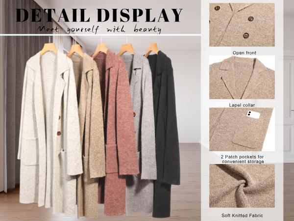 VIMPUNEC Fall Long Cardigan Sweaters for Women Trendy Open Front Coats Knit Winter Jackets Coatigan