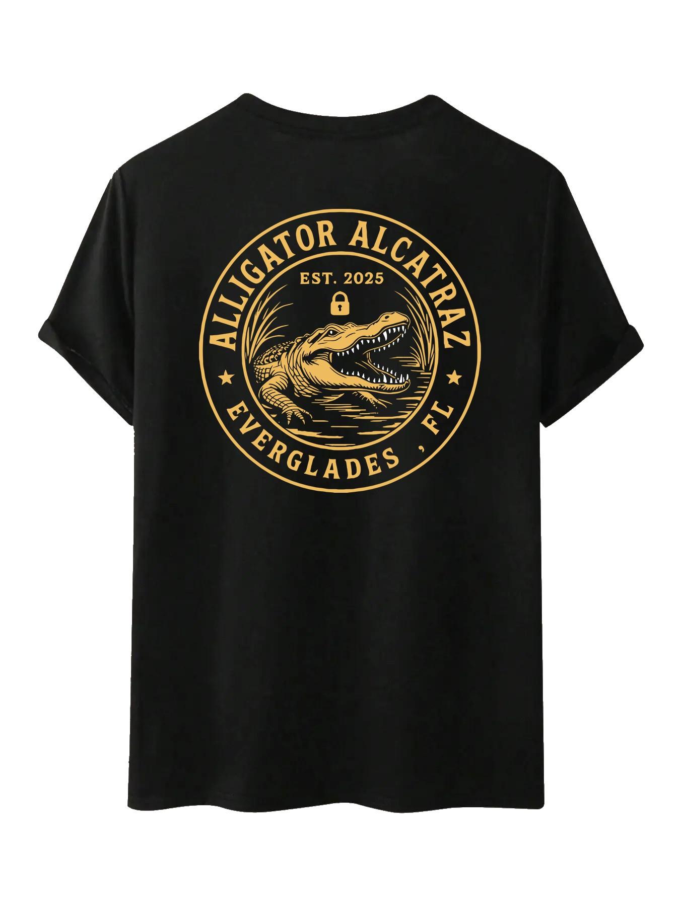 Vintage Alligator Alcatraz Print T-Shirt, Oversized Loose Fit, Heavy Cotton, Casual Summer Top, H-Type Silhouette, Long Sleeveless