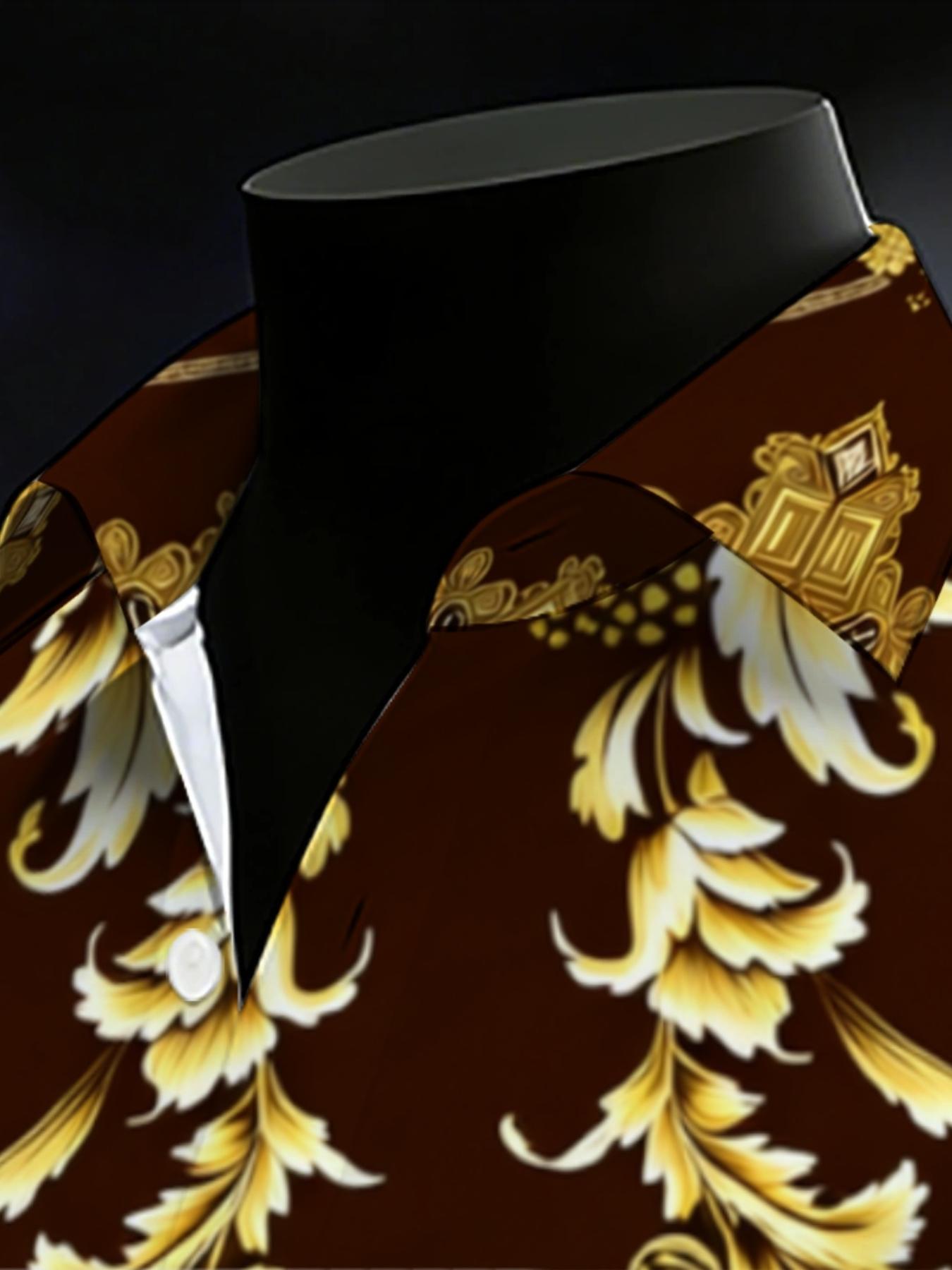 Men's Long Sleeve Shirt dark brown golden baroque print Novelty Pattern