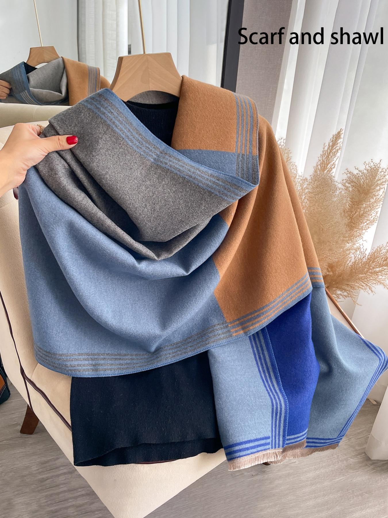 Women's Colorblock Tassel Decor Double Sided Scarf, Casual Soft Warm Shawl for Fall & Winter, Fashion Accessories for Women & Men