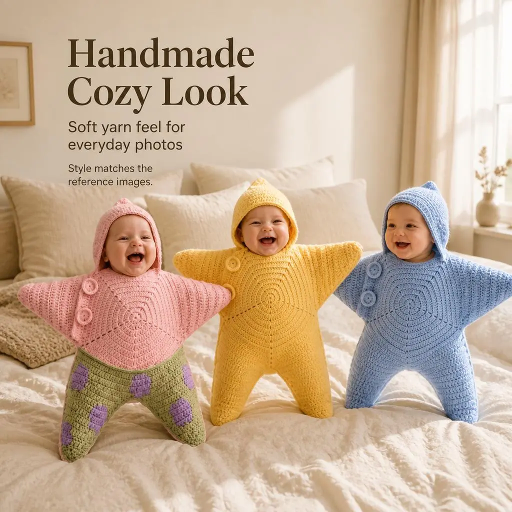 Hand-Knitted Hooded Star-Shaped Baby Sleeping Bag, Newborn Swaddle Sack for 0-3 Months