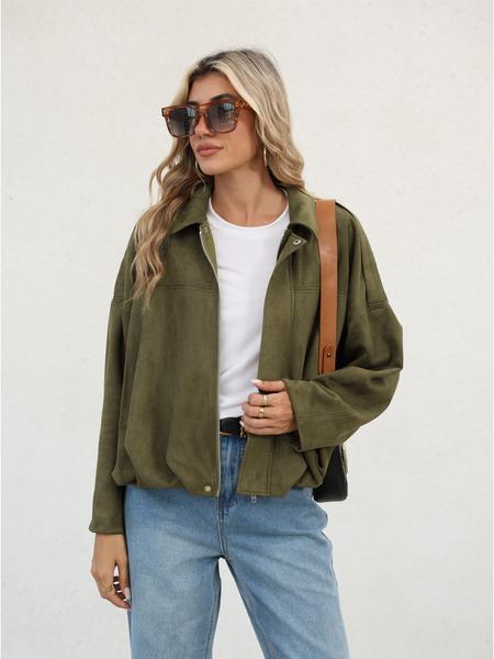 New Fall Winter Trendy Army Short Coat, Suede Velvet Loose Fit Women's Casual Jacket, Stylish Ladies Outerwear
