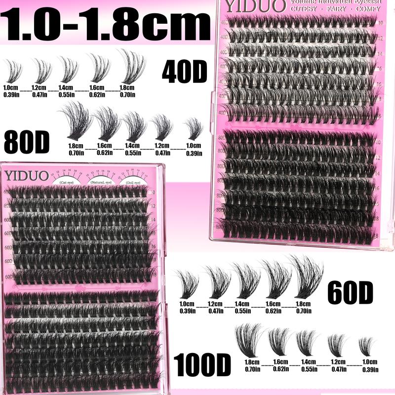 10 Style Mix Kit Manga Volume Spiky 40D/60D/80D/100D with Bottom Eyelash Extensions Kit D Curl Wispy 5-18mm Individual DIY lashes Clusters Kit with lash Bond and Seal, remover, lash curler, lash care products DIY Eyelashes Kit #TOP PICKS