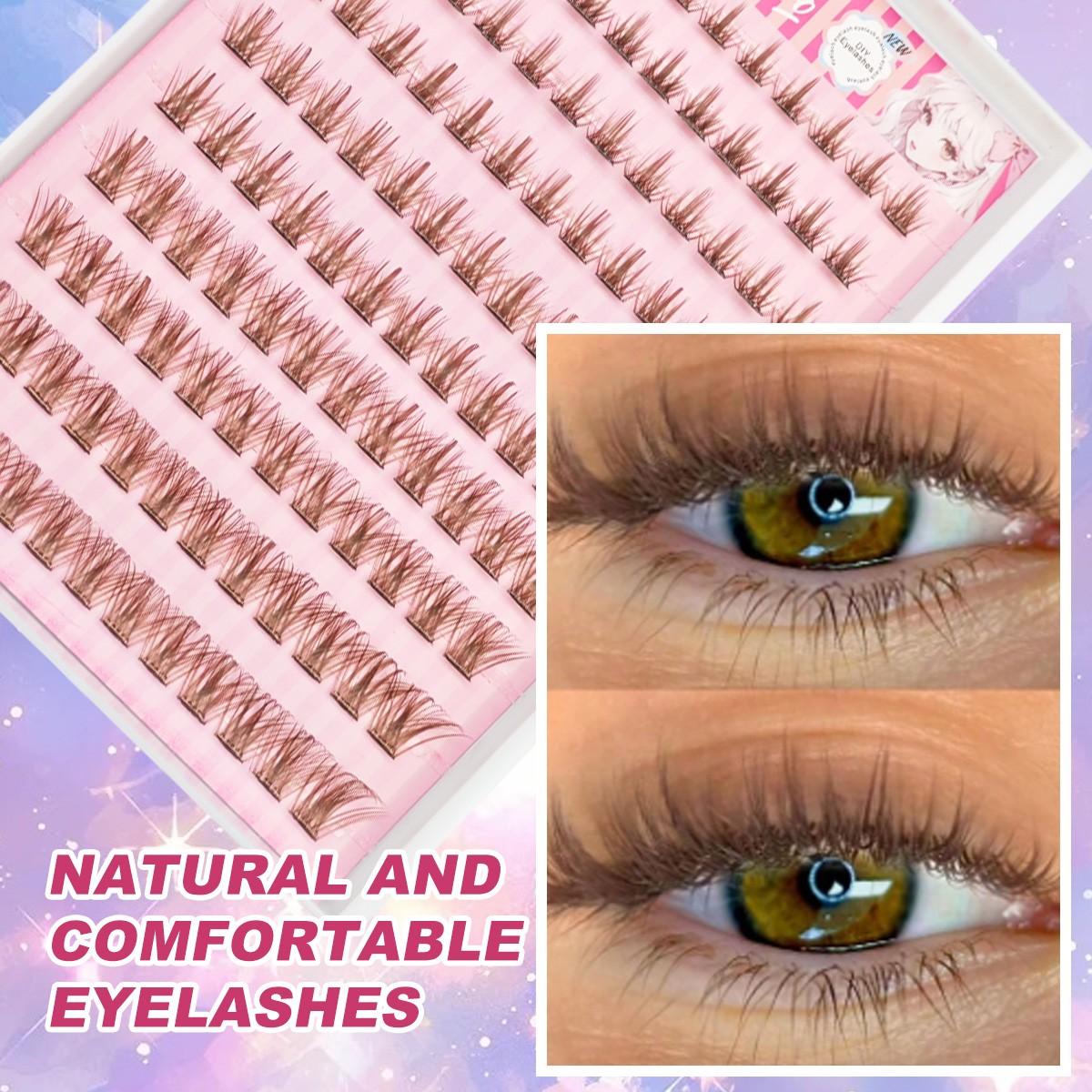 120pcs Brown Self Adhesive Eyelashes Natural Look Pre Glued Lashes DIY Eyelash Extension Wear No Glue Needed Eyelash Suitable For Daily Use Japanese & Korean Makeup Tools Lash Clusters, Eyelash Clusters, Individual Eyelashes, Lashes, Fake Lashes