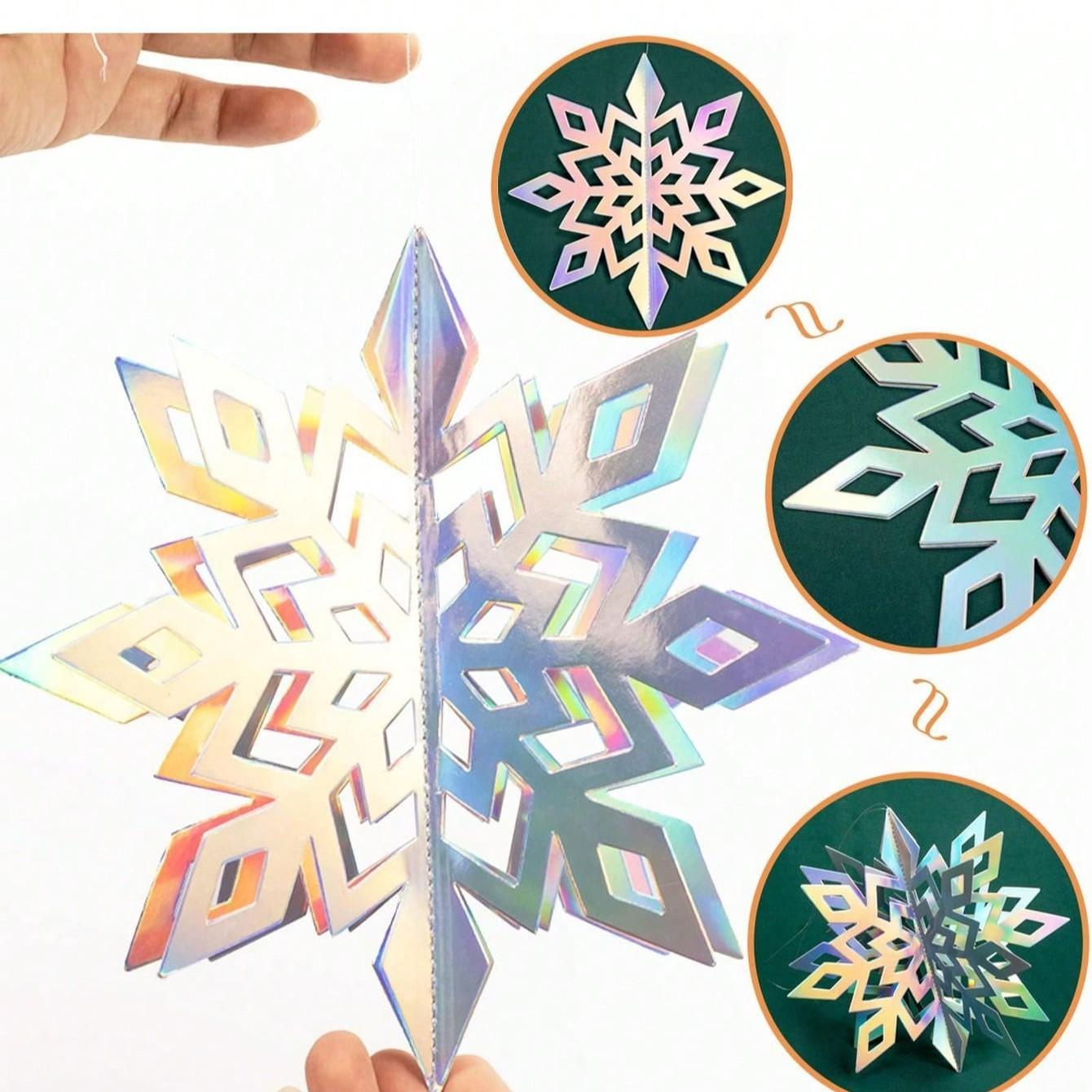 Christmas Hanging Snowflake Decor Set, 6/12 Pieces, 3D Rainbow Paper Snowflakes, Winter Wonderland, Christmas & Birthday Party Decoration