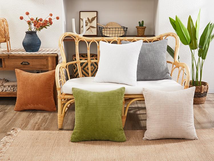 Deconovo Corduroy Throw Pillow Covers（Set of 2）Square Cushion Cover with Stripes Cases for Bedroom Sofa Living Room Couch