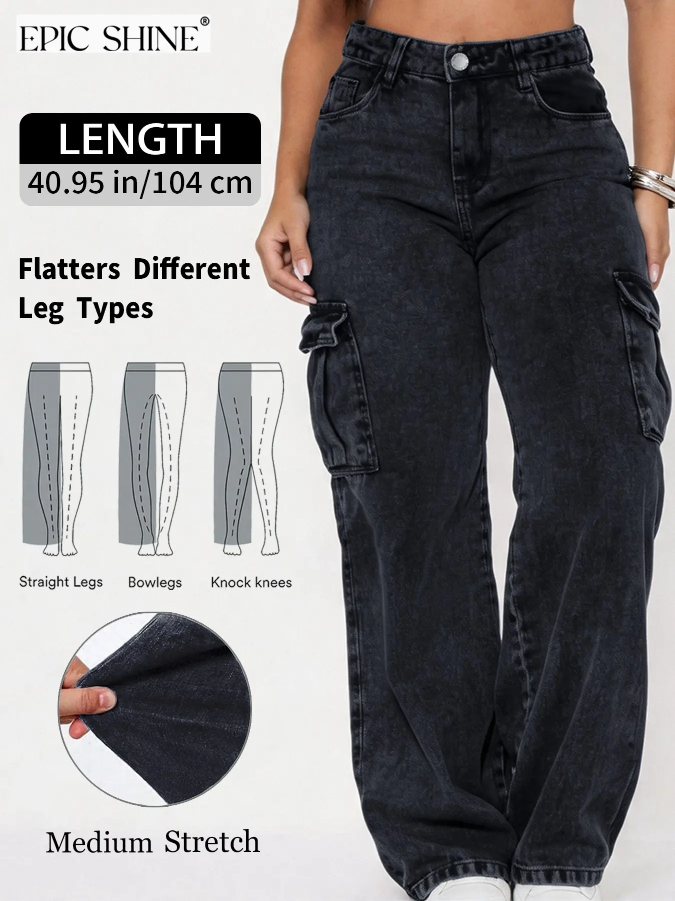 Women's Wide Leg Workwear Jeans, Vintage Pocket Loose Straight Pants, American Functional Style, Fall Winter, Commute Vacation