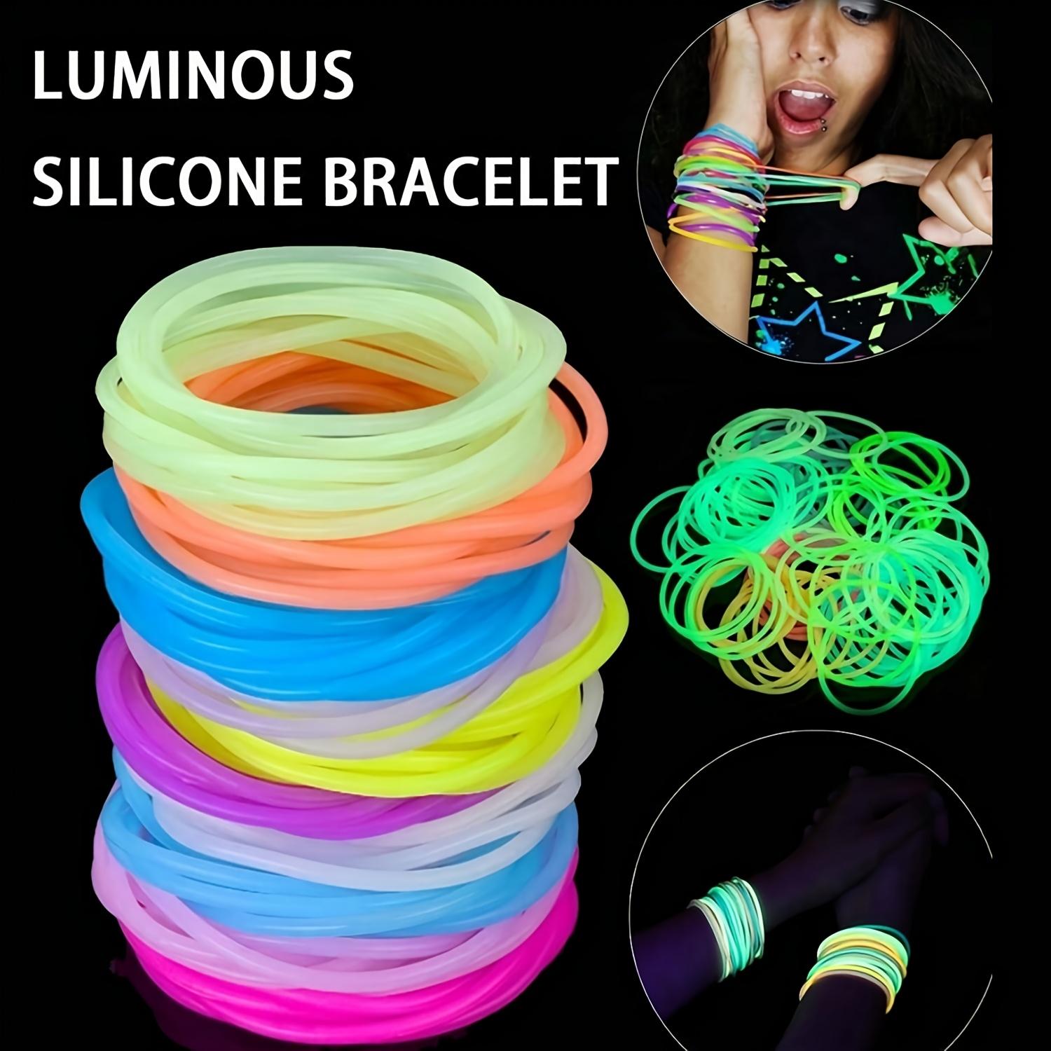 Gift for Her/Him 30 Pack Colorful Jelly Bracelets Rainbow Glow-in-the-Dark Elastic Gummy Bracelets Hair Ties Adult Glowing Party Favors (Random Color)