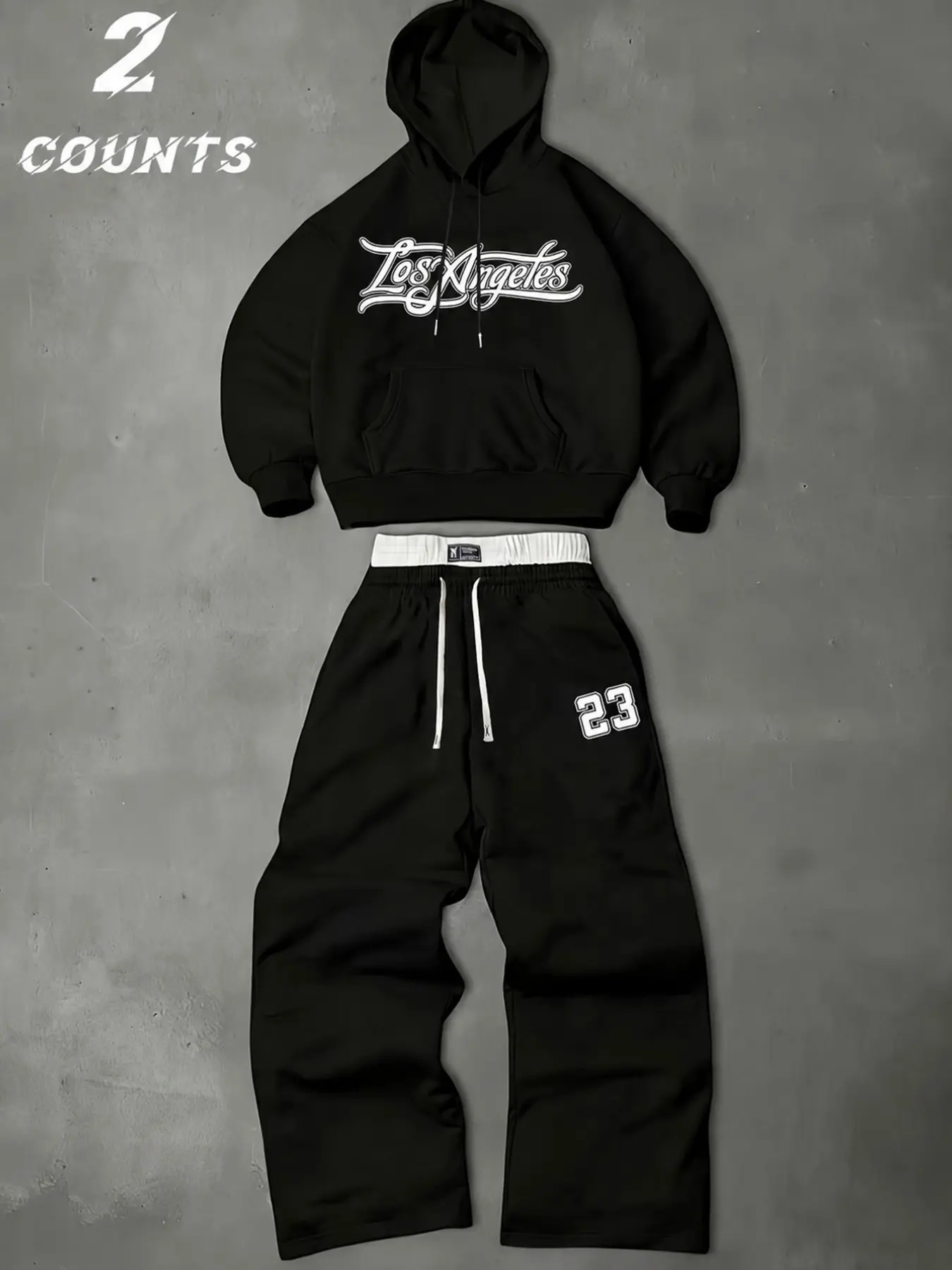 Baggy Sweatpants Set with Number 23 Print and Fleece Matching Hoodie | Comfy Two-Piece Lounge Set for Airport Look, Gym & Back to School Aesthetic Clothing