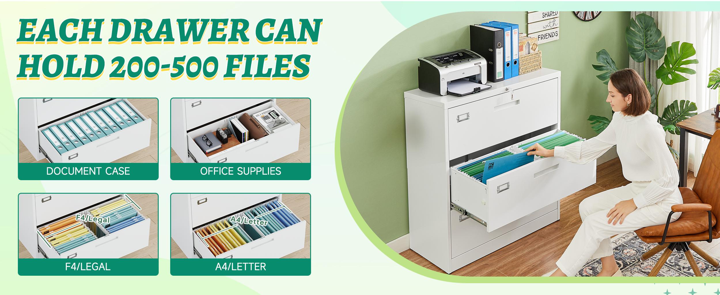 Letaya 3 Drawer File Cabinets with Lock,Metal Lateral Filing Cabinets for Home Office Organization Hanging Storage Letter/Legal/F4/A4(Assembly required)