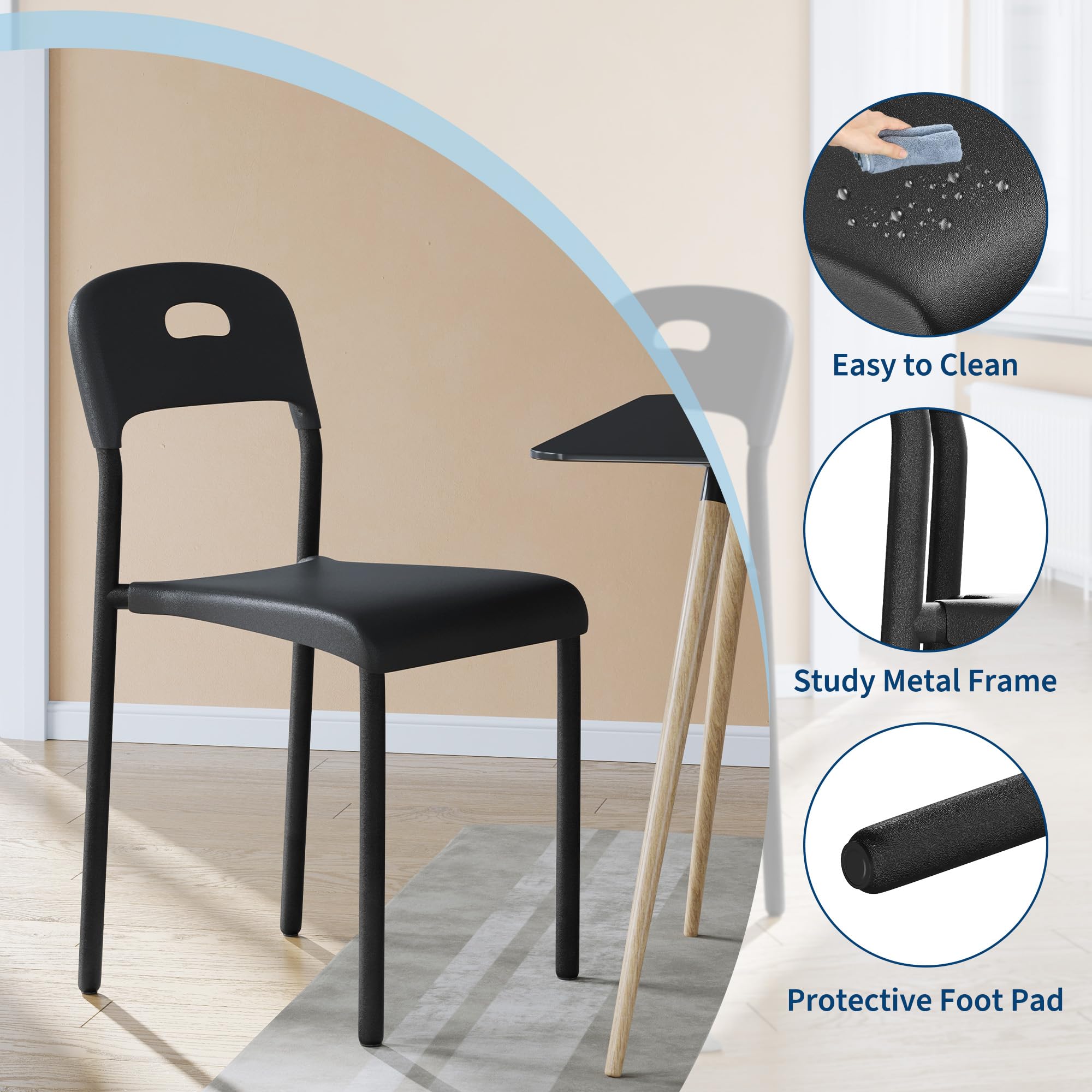 Dining Chairs, Stackable Modern Kitchen Chairs, Plastic Dining Room Chair with Metal Legs, Easy Assembly, Waterproof & Stain-Resistant, Suitable for Indoor and Outdoor