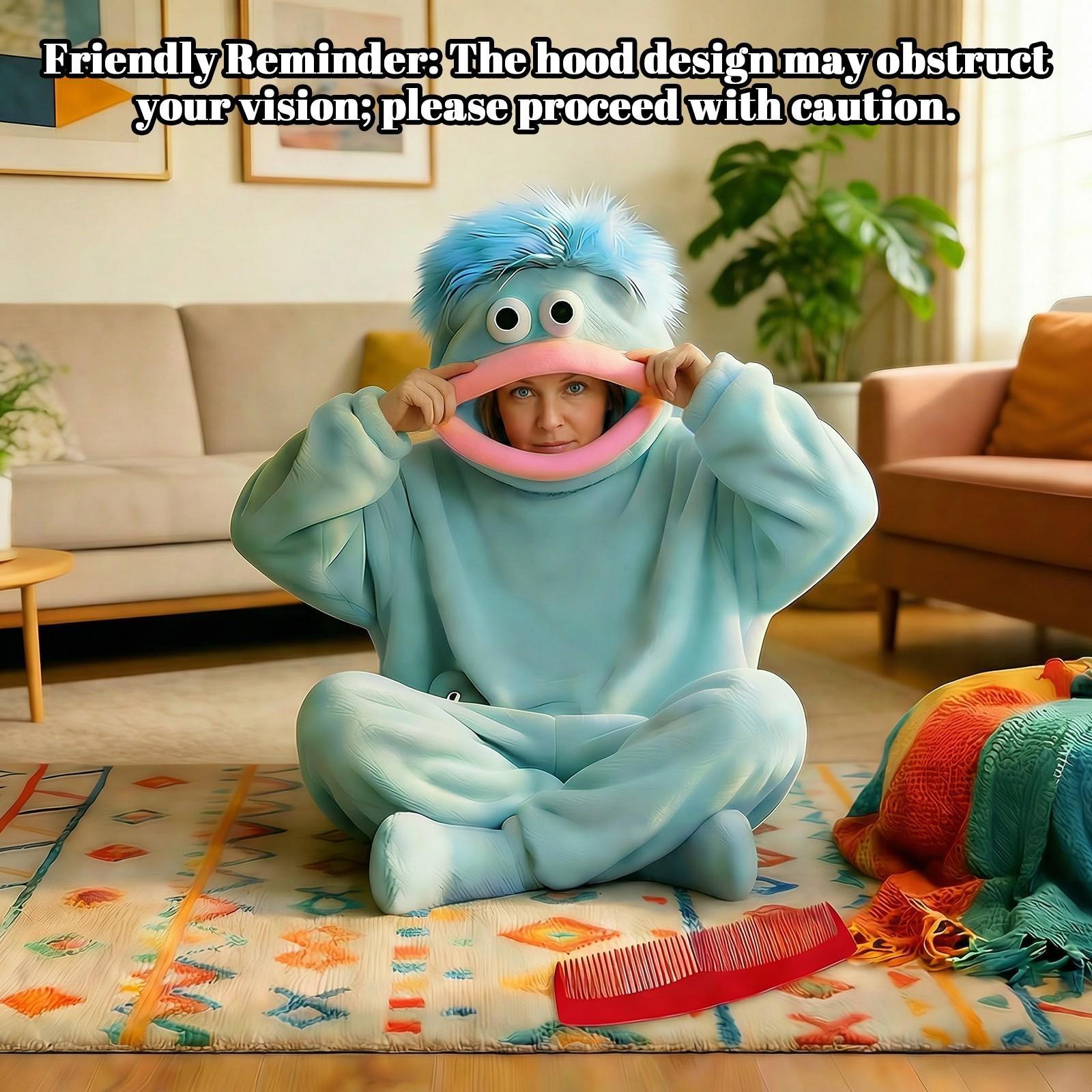 Adult Funny Animal Onesie Blanket Set, Super Soft Plush Hooded Home Blanket with Pockets, Includes Robe and Comb, Perfect for Movie Night and Relaxation #GLOBAL PICKS