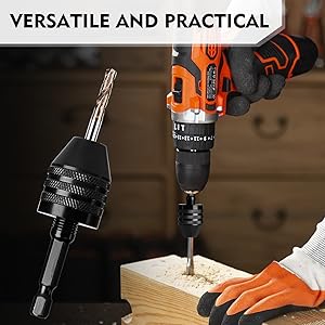 GJANSH 2Pcs Keyless Drill Chuck Adapter Set, 1/4" Hex Shank Quick Change (0.3-8mm) – Fits Impact Drill & Power Tools, Carbon Steel, for Milwaukee, DeWalt, Makita (2-Piece) toolupgrade