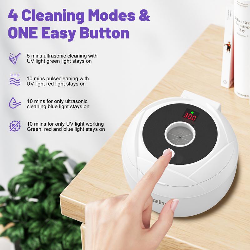 Wazhel Ultrasonic Cleaner for Retainer with UV Light – 45kHz Cleaning Machine for Dentures, Night Guards, Aligners, Toothbrush Heads, Jewelry, Pacifiers & Makeup Brushes – 200ml Tank&4 Modes, Digital Timer