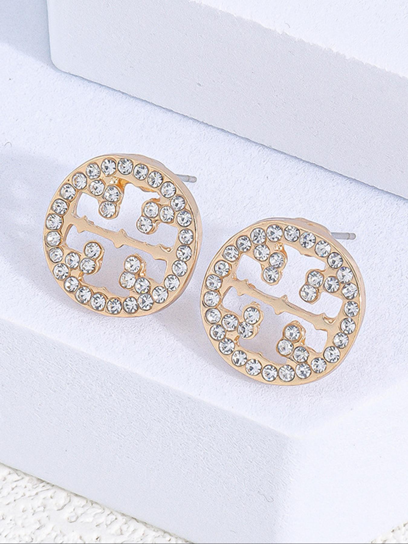 Elegant Rhinestone Hollow Out Round Stud Earrings, Fashionable Minimalist Design, Small Metal Ear Pins for Women, Perfect for Daily Wear, Ear Studs, Stud Earring Jewelry