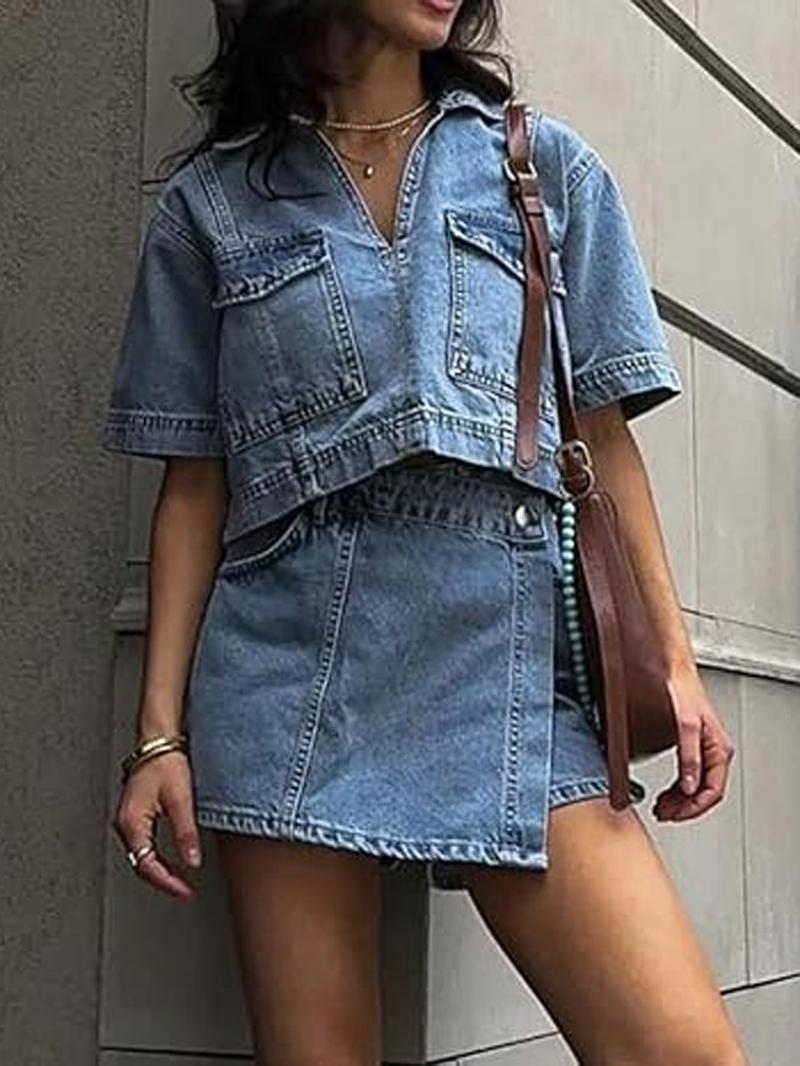 Women High Waist Mini JeanSkirts Skorts Blue Side Button Detail, Pocket Accents & Relaxed Fit Y2K Summer Casual Fashion Trends Women's Bottoms for Daily Looks, Beach Outfits, Boho Casual Skirts