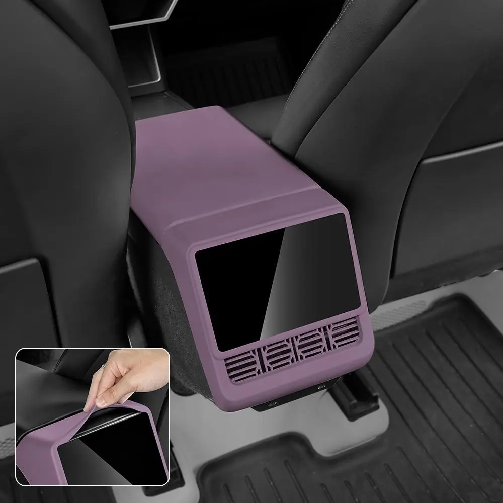 Silicone Rear Screen Vent Protector Frame - 1-Piece Purple Soft Skin-Friendly Bendable Car Interior Accessory for Tesla Model Y/J Juniper & Model 3 Highland, Easy Snap-On Fit, Shields Vents from Dust Debris Spills, Maintains Airflow