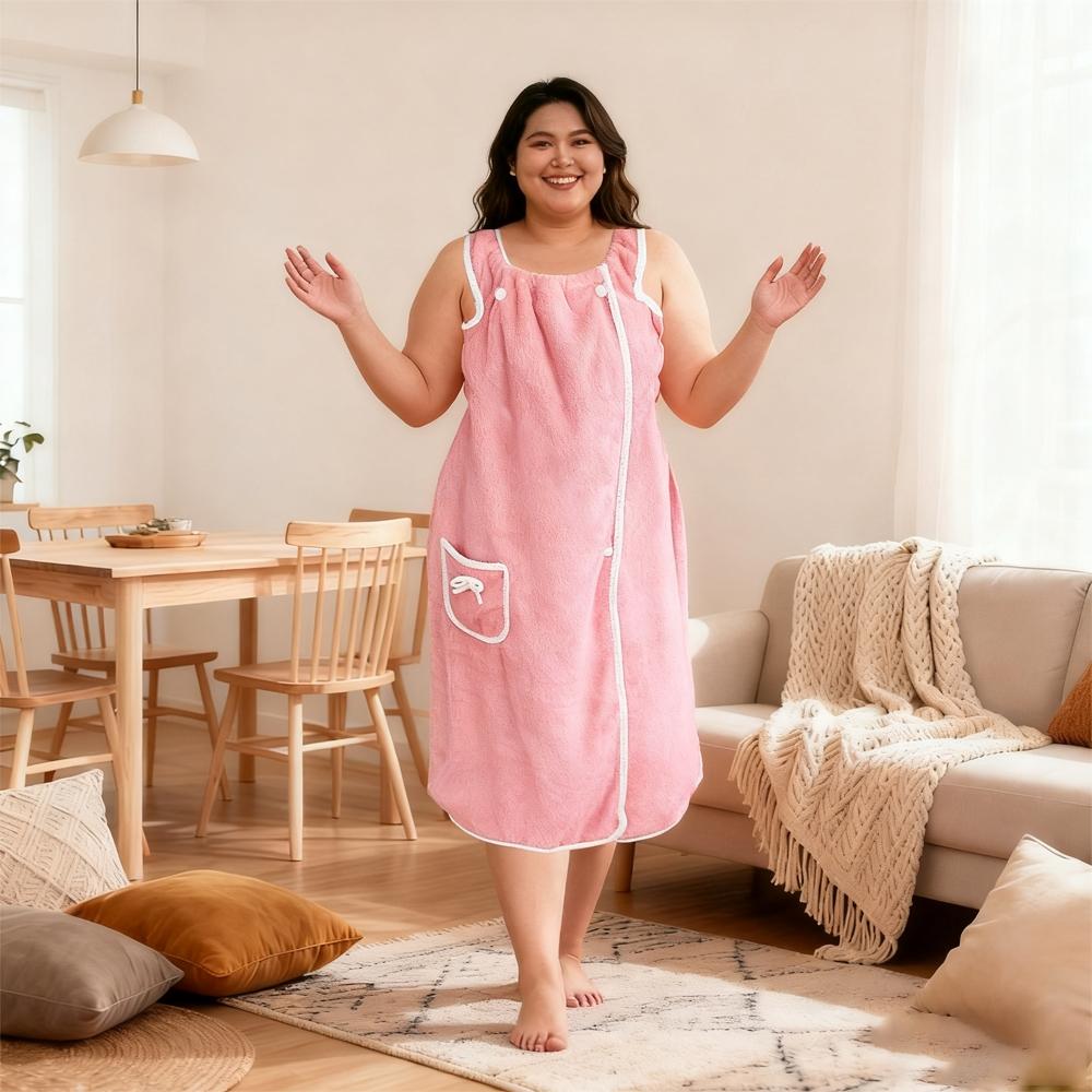 Plus Size Women's Solid Color Bathrobe, Absorbent Quick-Dry, Adjustable Wide Shoulder Straps, Available in Four Sizes, Can Be Used as Towel