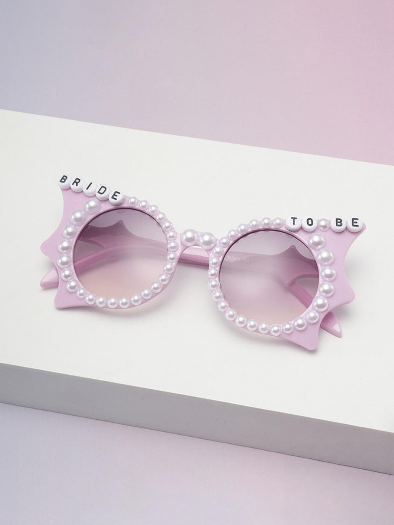Elegant Bat-Shaped Sunglasses for Wedding Parties, Featuring Multiple Imitation Pearls, Stylish Accessory for Special Occasions
