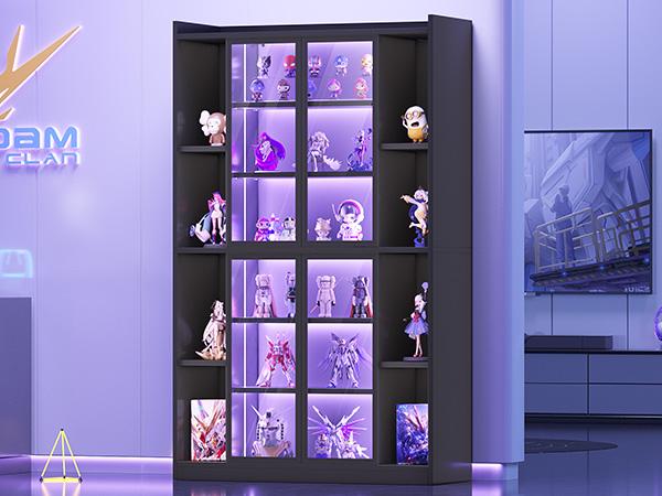 SEDETA 64 Inch Display Cabinet with Glass Doors 6 Tier Tall Bookcase with LED Lights Curio Cabinet with Adjustable Shelves