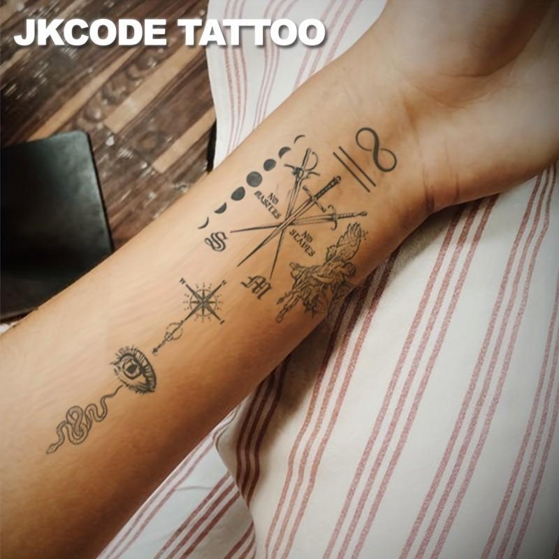 Herbal Hand Tattoo Stickers Set, Bat Letter Poison Snake Sun Polar Star Sword Eye Vintage Style Temporary Tattoos Gift