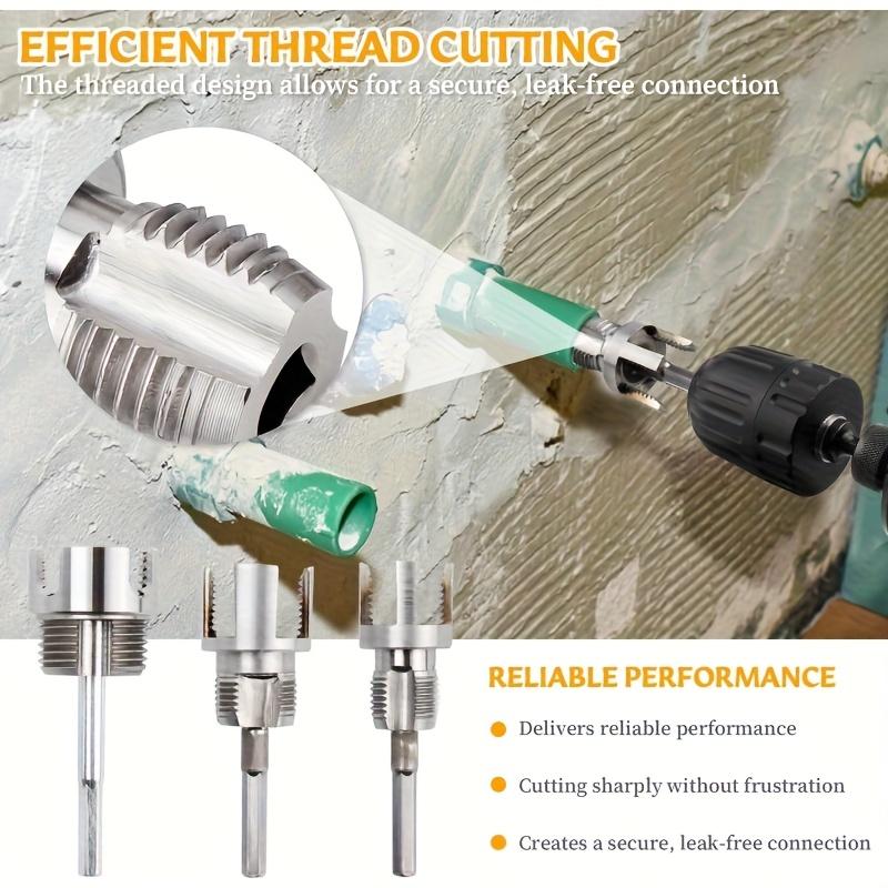 3-Piece Heavy-Duty Alloy Pipe Threading Tool Set - 1/2", 3/4", 1" Internal/External Threads, Electric Drill Compatible PVC/Plastic Pipe Threading Tool, Suitable for DIY and Professional Plumbing Installations (Compatible with  PPR, MPP Pipes)Summervibes
