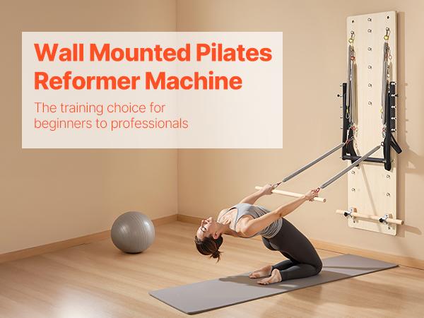 VEVOR Wall Mounted Pilates Reformer Machine, Maple Wood Pilates Springboard, Exercise Equipment with Resistance Springs, Yoga Fitness Trainer, Suitable for Flexibility Balance, Home Gym Studio Workout