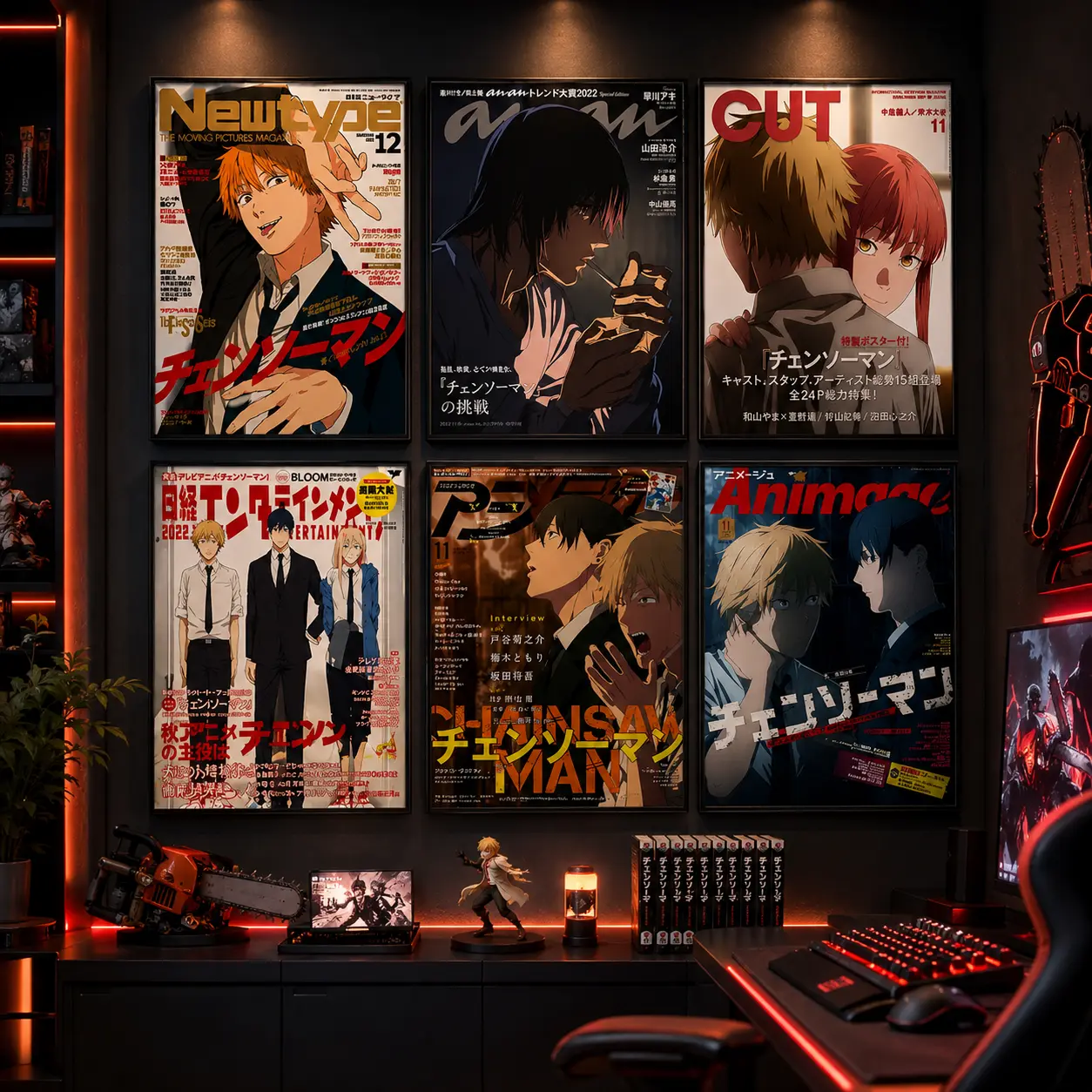 Chainsaw Man Anime Poster, Cartoon Manga Magazine Artwork, Japanese Anime Wall Art Print, Canvas Room Decor for Bedroom Dorm Gaming Room, Vintage Anime Collectible Poster, Otaku Wall Decor, Gift for Anime Fans