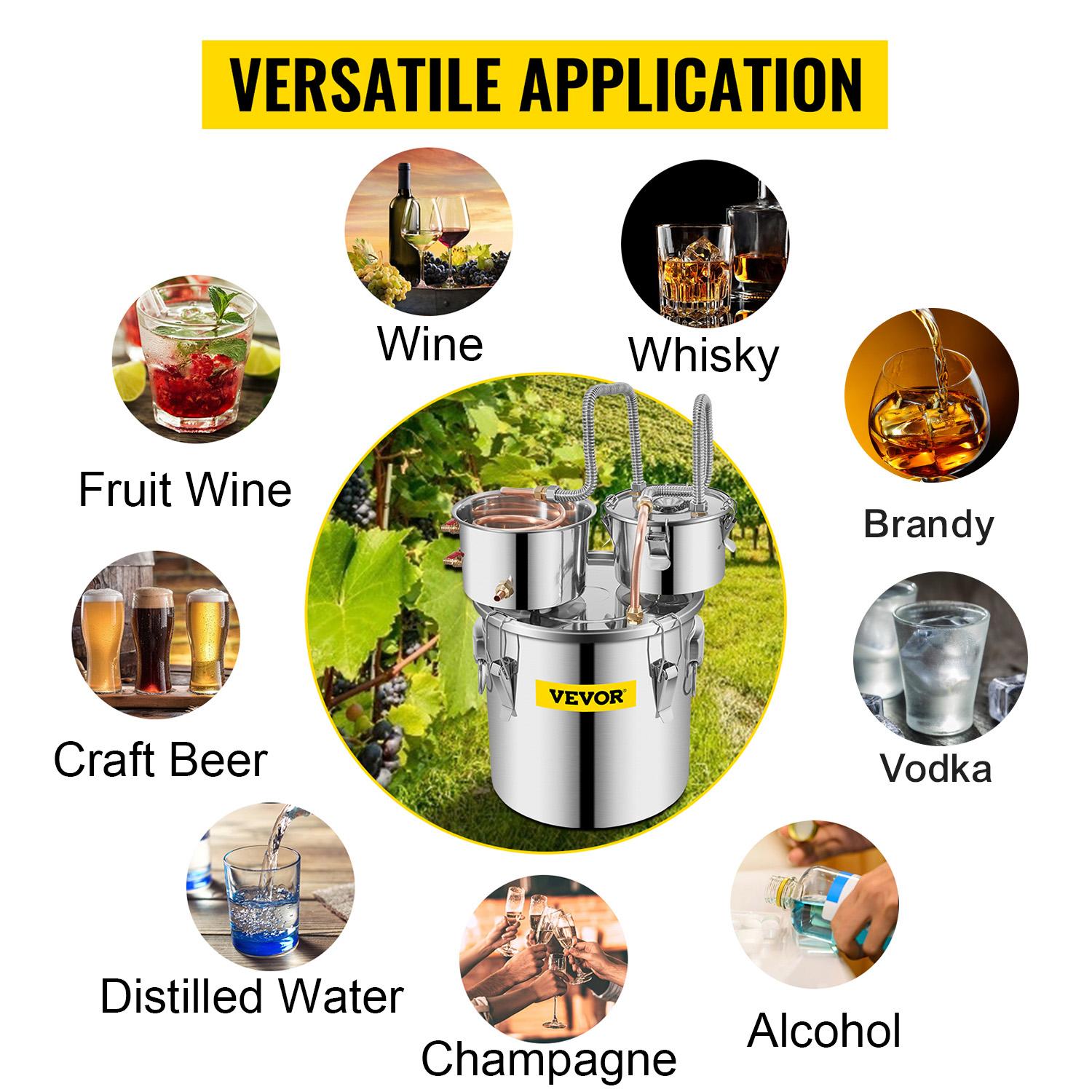 VEVOR Moonshine Still Stainless Steel Water Alcohol Distiller Copper Tube With Circulating Pump Home Brewing Kit Build-in Thermometer for DIY Whisky Wine Brandy Spirits