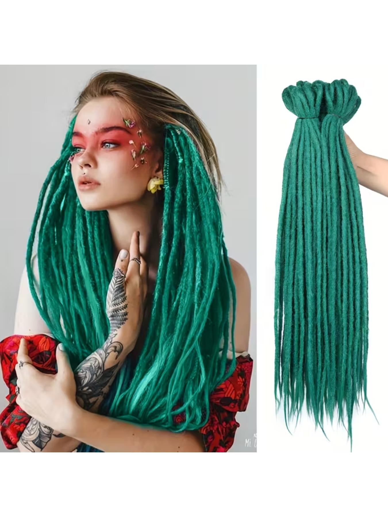 50-Pack Devil Green Double Tail Dreadlocks - Straight Synthetic Hair for Full Head Extensions, Synthetic Hair Braids, Soft & Non-Tangling, Perfect for Daily Wear & Parties, Party Hair Accessory, Easy Maintenance Hairpiece