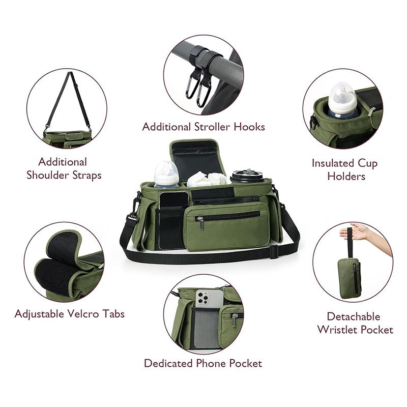 Multifunctional Baby Stroller Storage Bag, Detachable Phone Bag, Baby Stroller Organizer, Universal Stroller Storage Bag for Outdoor Travel