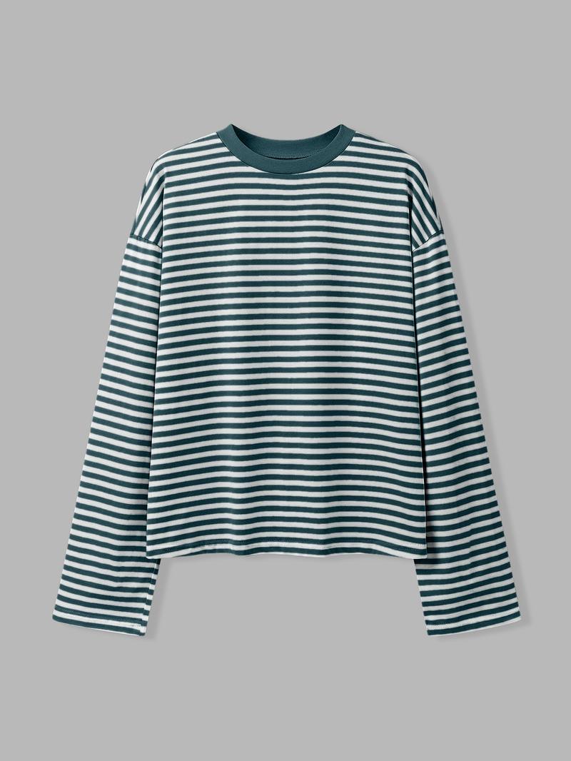 Women's Striped Long Sleeve Top, Casual Versatile Blouse, Stylish Ladies' Fashion Shirt, Perfect for Daily Wear & Layering