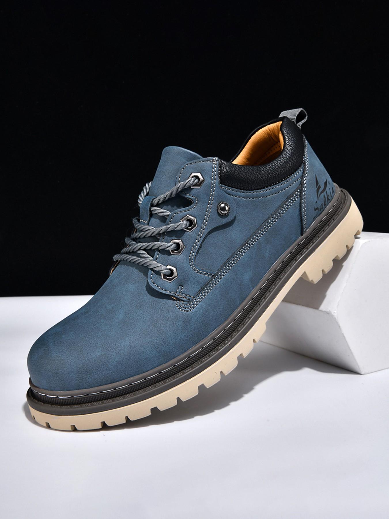 Men's Handmade Casual Boots, Fashionable Lace-Up Low-Top Boots, Suitable for All Seasons Outdoor Hiking and Daily Wear, Thick Sole Comfort