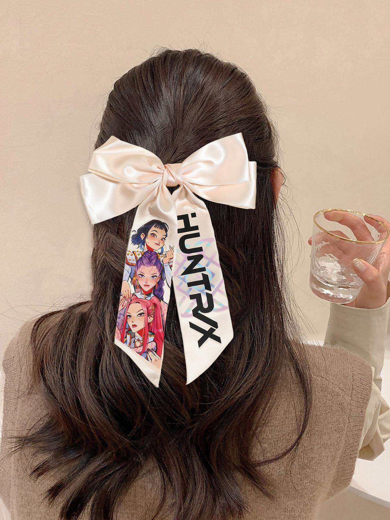 4pcs/1pcLarge Kpop Hair Bow with Girl Band Printed Ribbons | Comfortable Secure Clip | Versatile Design Hair Clip Set