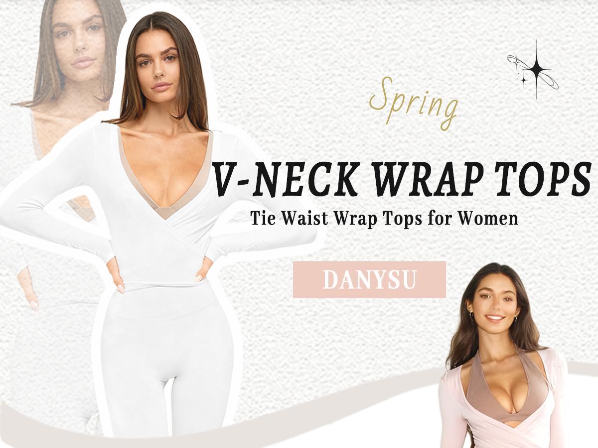 Danysu Ballet Wrap Tops Long Sleeve Cross Tie Crop Shirts for Women Deep V-Neck Dance Clothes Y2K Fall Cardigans