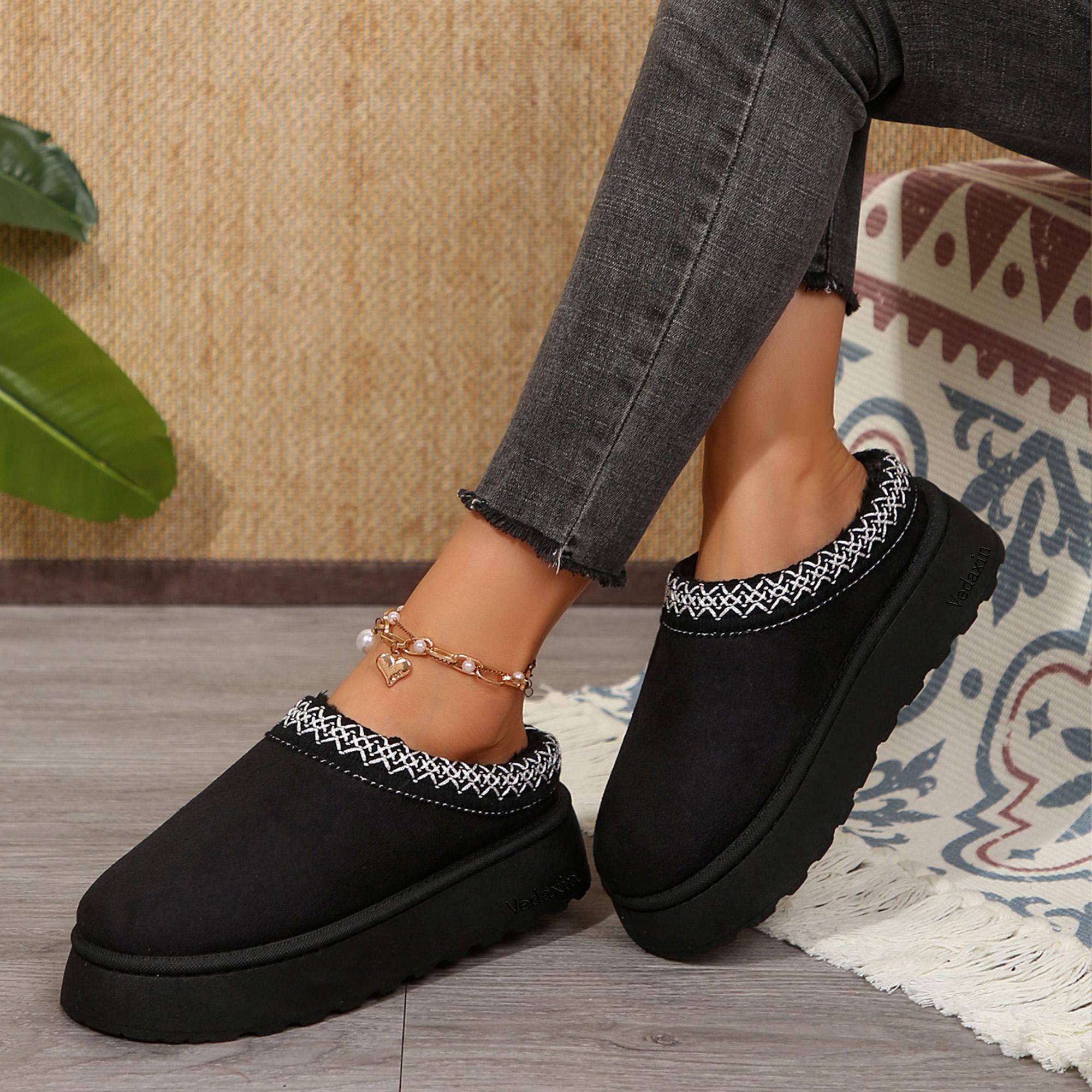 Platform Slippers Mini Boots for Women Fleece Lined Boots Suede Ankle Boots Anti-Slip Snow Platform Slippers for Women Outdoor Springfresh