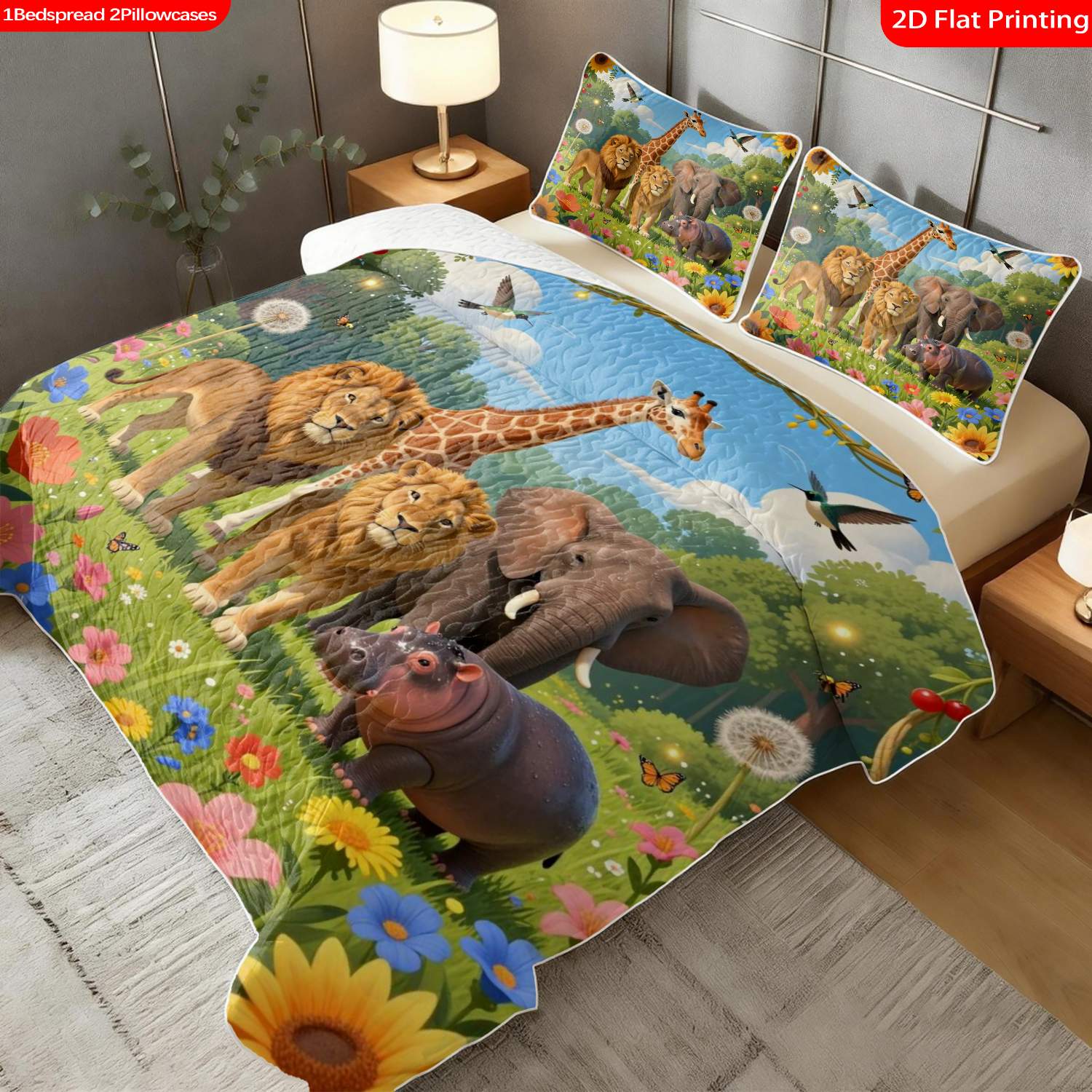 3 pcs, 2D Flat Print Jungle Animal Theme Bedspread Set, Soft and Comfortable, Multiple Sizes Available, Suitable for Gifting and Daily Use, Ideal for Creating a Cozy Home Atmosphere(1 bedspread , 2 pillowcases)
