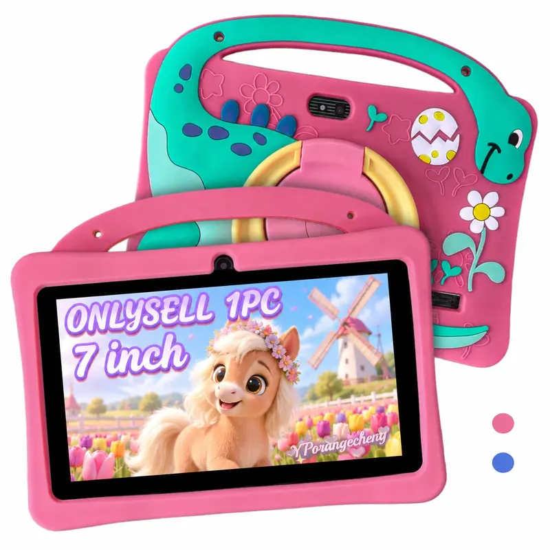 Smart kids tablet, Childrens tablet 7-inch Android 12, 5G WiFi HD screen, dual cameras with shockproof case, supports IWAWA & parental control, various Google Play games, for fun & study, USB cable included, power adapter not included