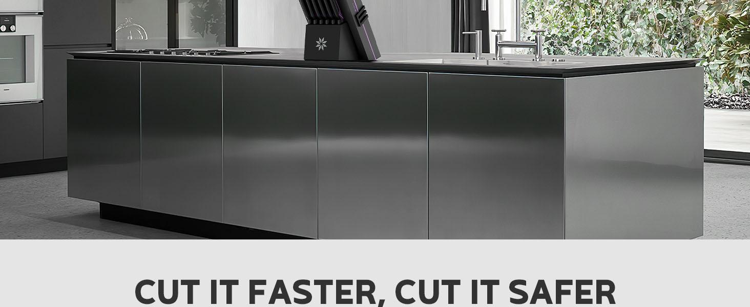 ASETY 15PCS Cyberpunk Knife Set from Future Kitchen Knife Set with Built-in Knife Sharpener Block, Stainless Steel Knife Block Set, Dishwasher Safe Mordern Knife Set, Elegant Box for gift