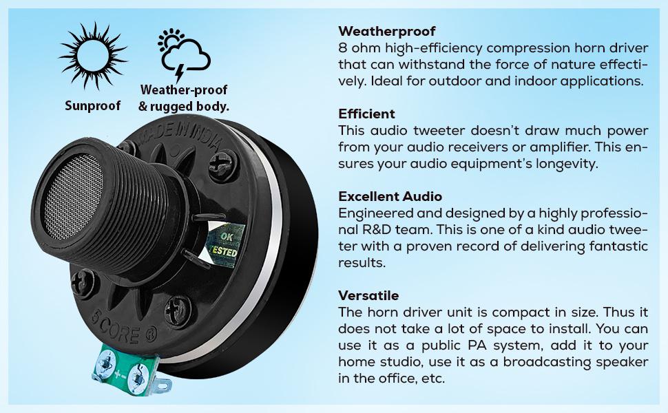 5Core Compression Driver 200W Peak Power Aluminum Tweeter Diaphragm 8 Ohm Horn Speaker