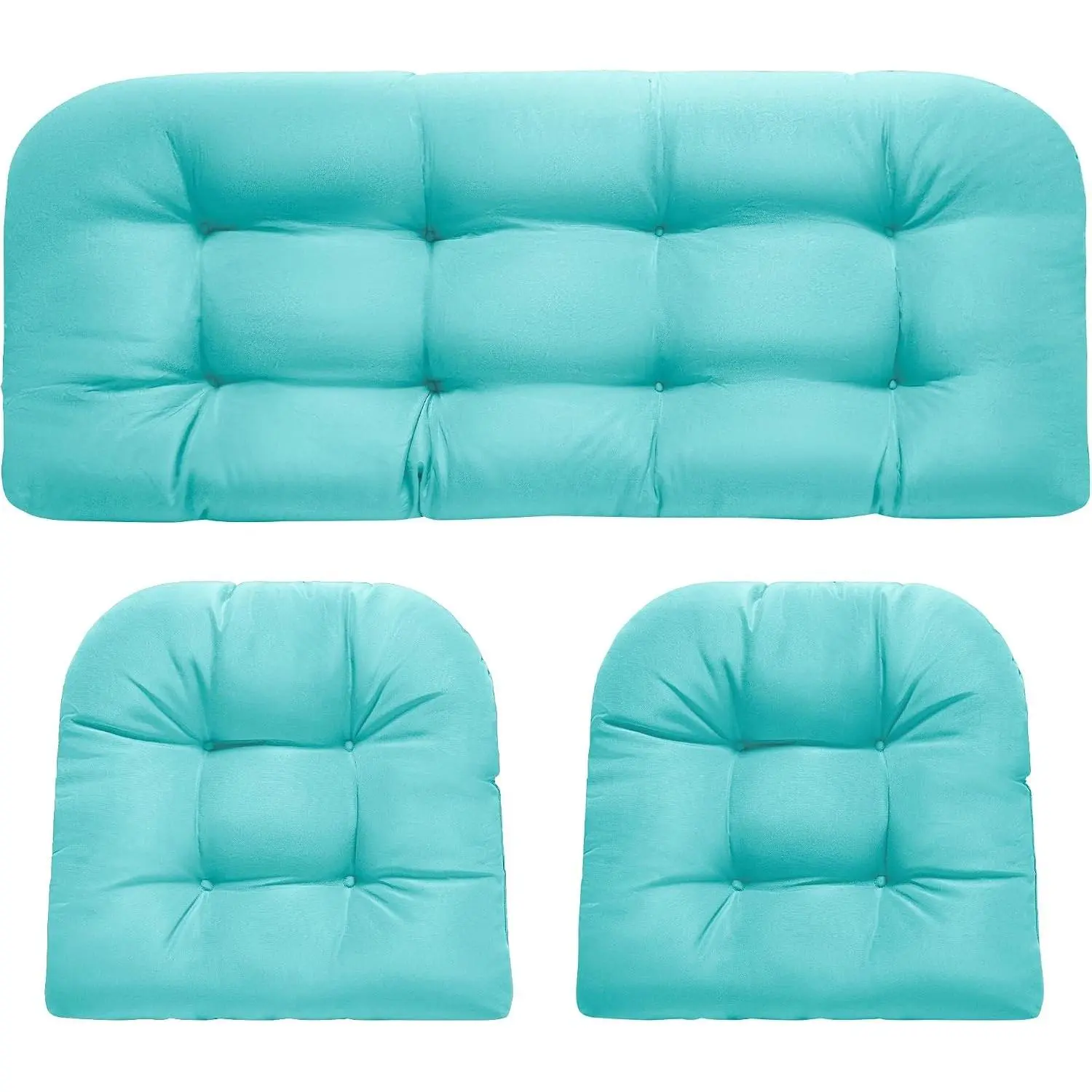 Wicker Chair Cushions, Waterproof Outdoor Loveseat Cushions for Patio Furniture, Tufted Wicker Furniture Cushions, 1 Loveseat and 2 U-Shaped Cushions, Teal