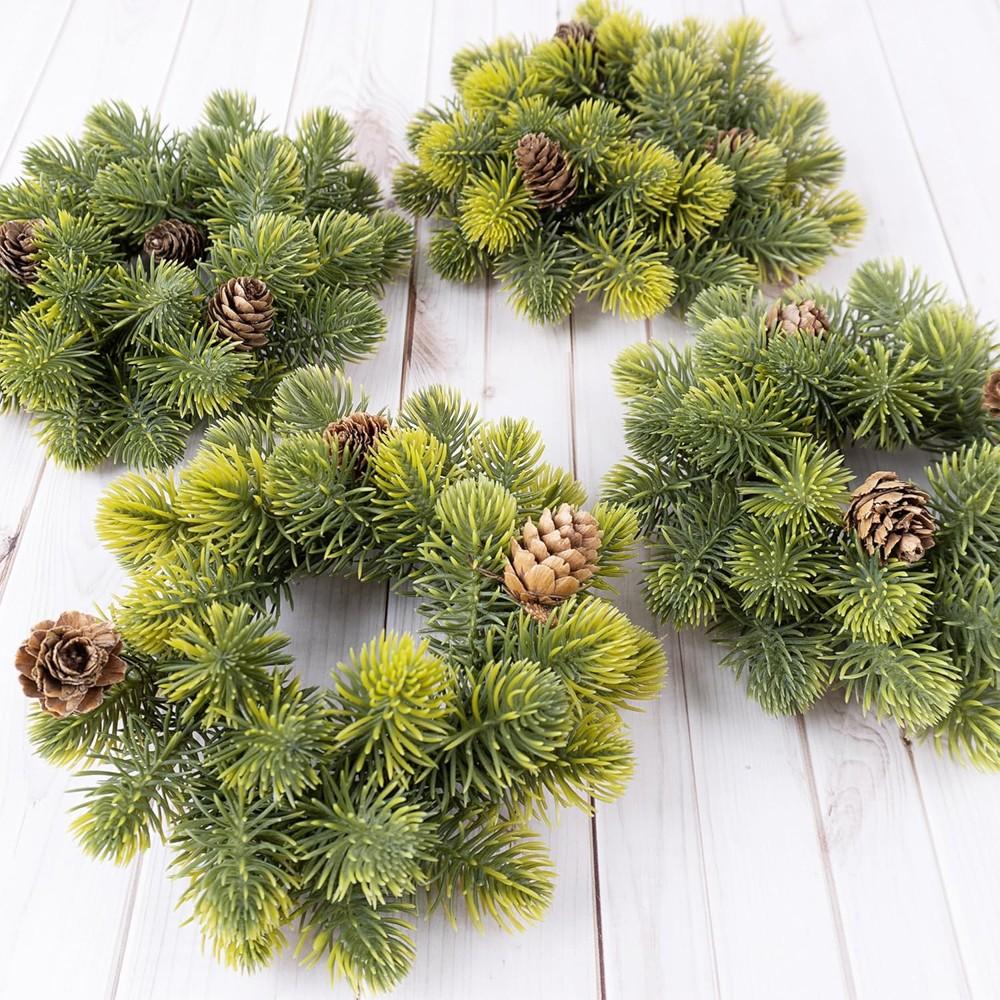 4 Pack Small Christmas Wreath, Mini Wreaths with Pine Needles and Pine Cones, Artificial Ring Wreaths Hanging Decoration Garlands for Home Table Kitchen Window Chair Wall Front Door
