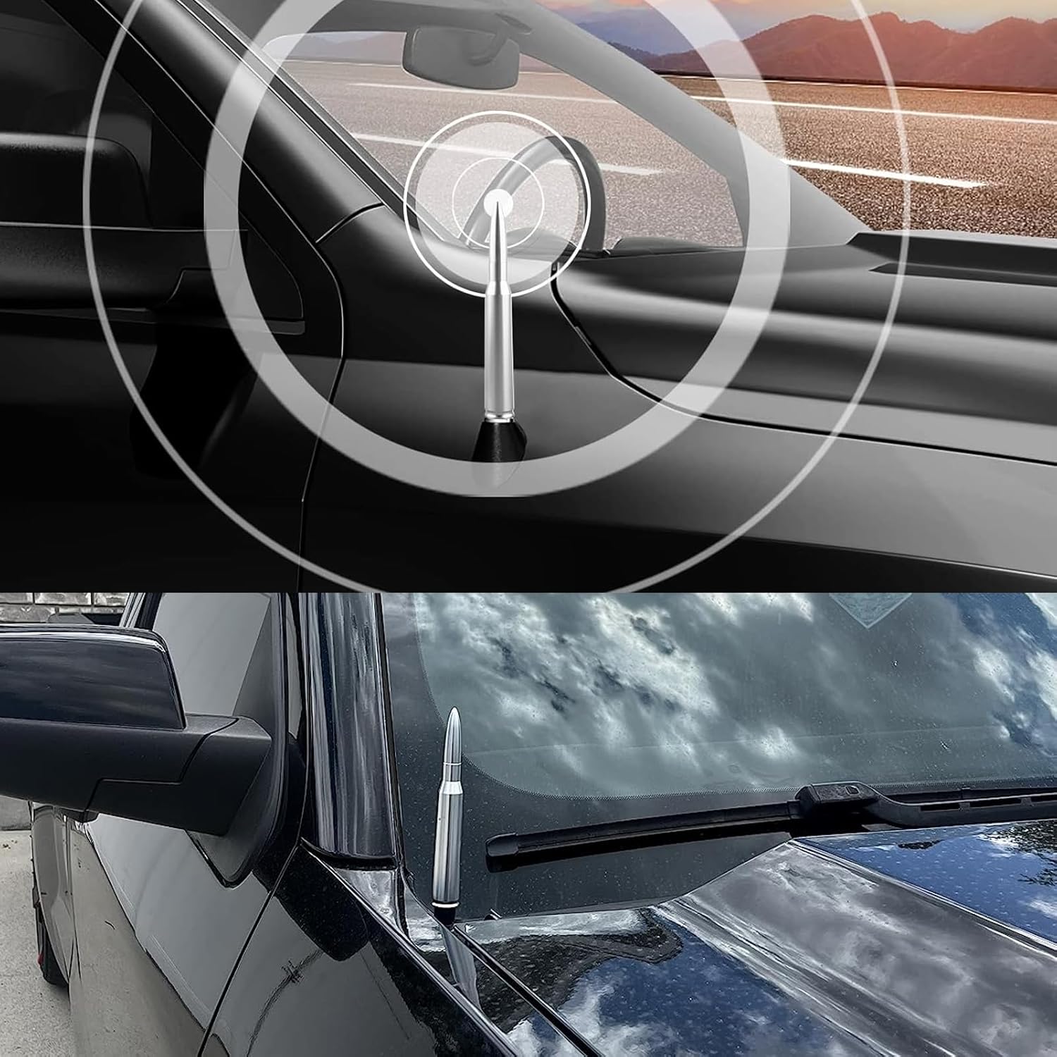 1Pc Silver 50 Cal Bullet Antenna Replacement, Heavy Duty Car Truck Antenna Topper, Compatible with Chevy Silverado 1500 2500 3500 HD & GMC Sierra 1500 2500 3500 Pickup Exterior Accessories