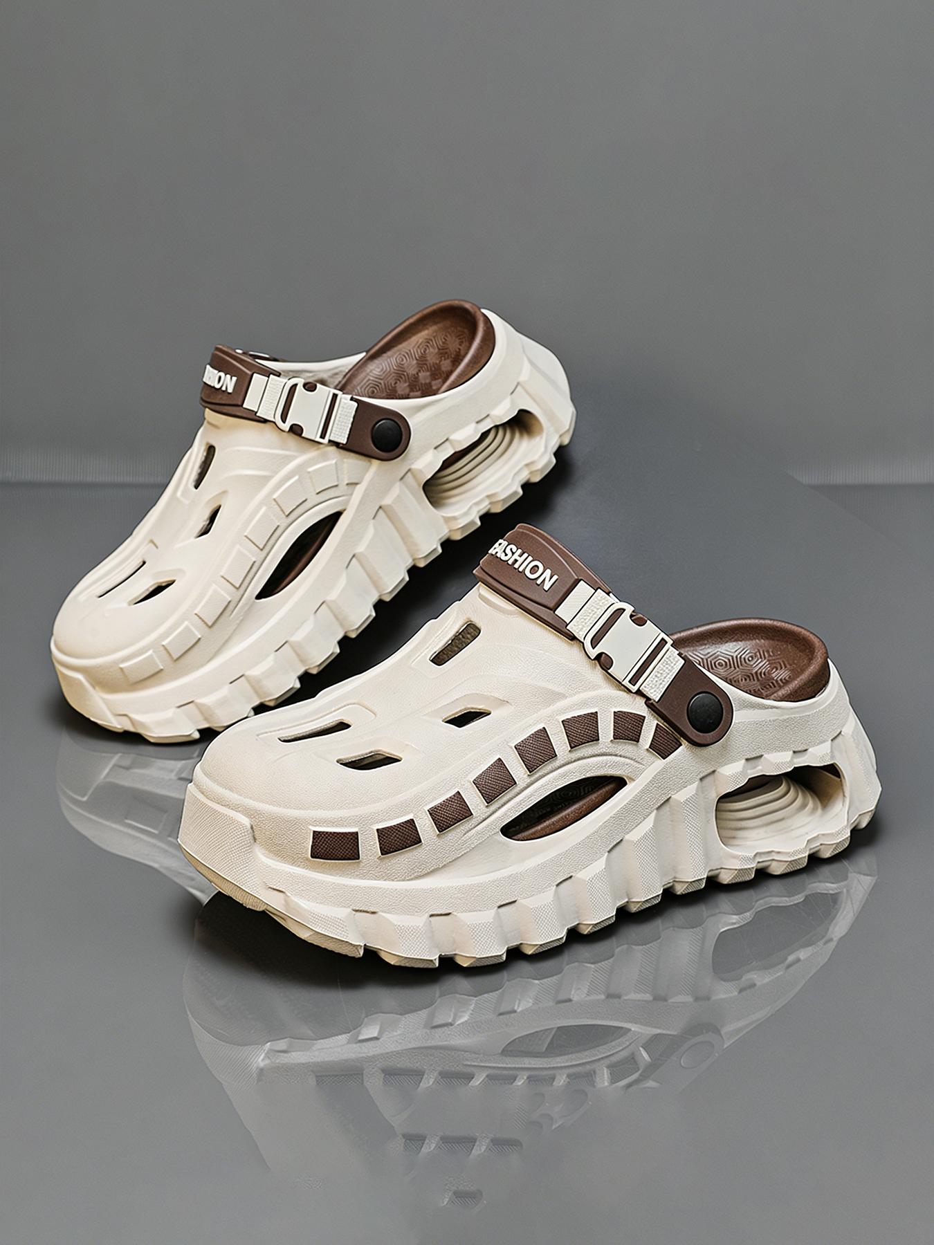 Men's Summer Outdoor Breathable Nonslip Thick Sole Non-Slip Lightweight Open-Toe Slippers, Casual Beach Sandals, Versatile Comfortable Hole Shoes, Textured Design Clogs