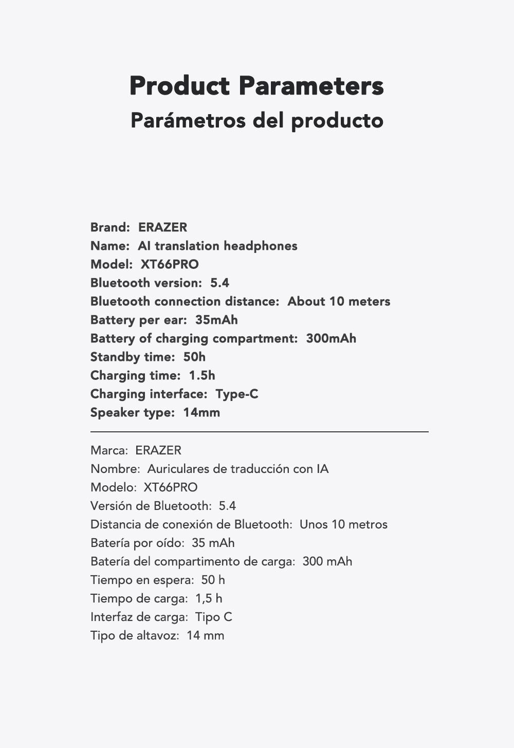 ERAZER XT66Pro OWS Translation Wireless Bluetooth Earphones Support 135 Languages Real Time Bluetooth Translation Earbuds HIFI Sound Quality Light-Weight Headphones Built-in Microphone Support Phone Calls Music AI Chat