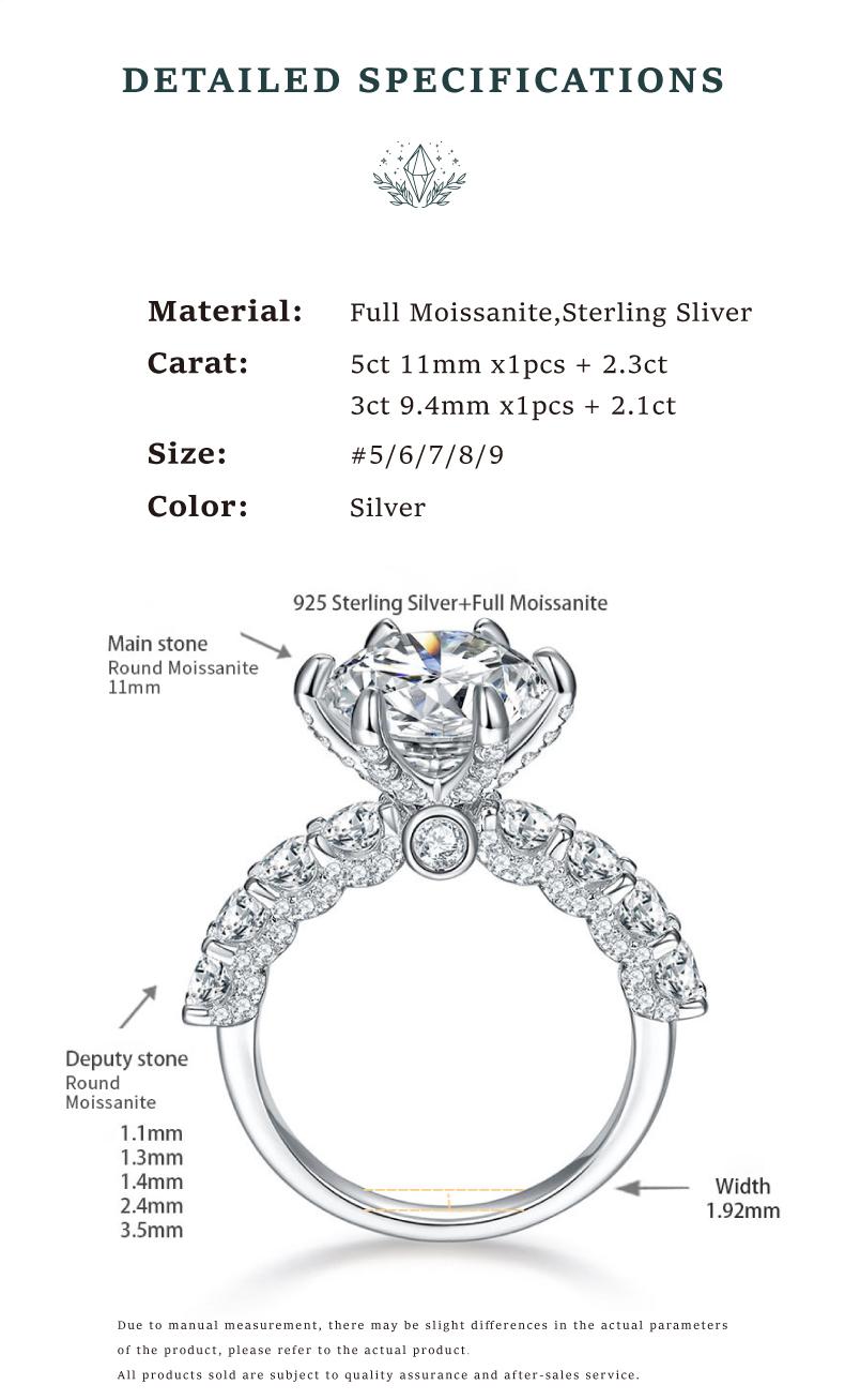 3-5CT King of carats Crushed Ice Cut Synthetic Moissanite Wedding Ring - Cluster Engagement ring, Perfect Gift for Anniversary、Proposal、Promise, With gift box