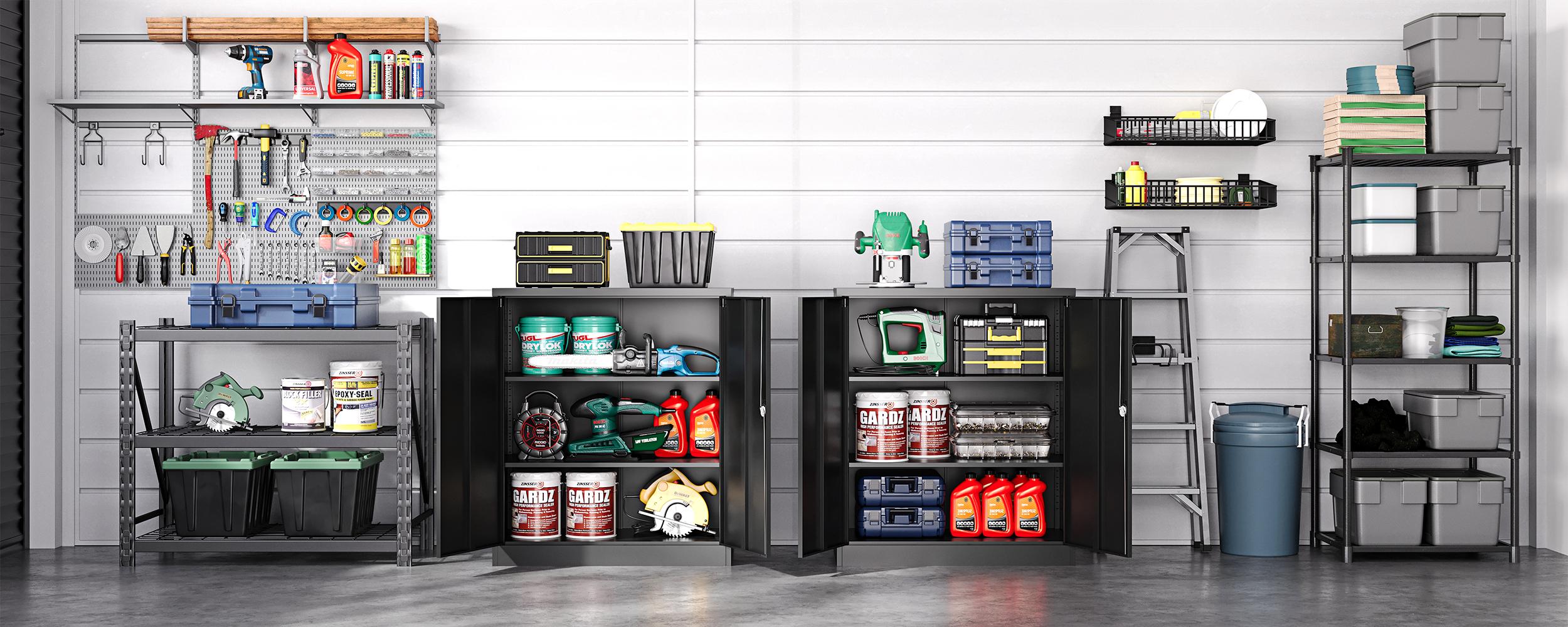 Letaya Metal Storage Cabinets with Lock Door,2 Adjustable Shelves Organizer Steel Storage Cabinets for Home,Office,Warehouse,Garage,Employee Lockers