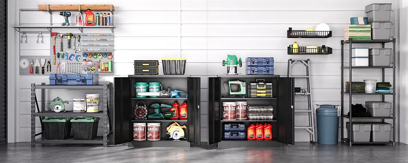 Letaya Metal Storage Cabinets with Lock Door,2 Adjustable Shelves Organizer Steel Storage Cabinets for Home,Office,Warehouse,Garage,Employee Lockers