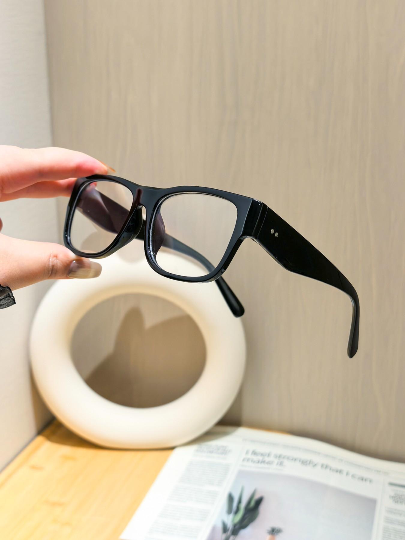 Women's Wide Frame Plain Glasses, Square Frame for Big Faces, Daily Wear Versatile Eyewear, Natural Look Sunglasses